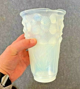 Antique Rene Lalique Frosted Opalescent Floral Vase (for Repair),  7 3/4 "