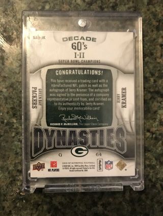 2009 Jerry Kramer Green Bay Packers Bowl Auto Patch 5/20 Autograph 3