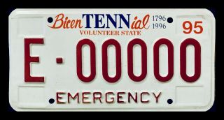 Tennessee Sample License Plate " E - 00000 " Emergency Ham Radio Rescue Squad 911