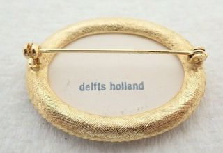Vintage Delfts Holland Gold Tone Oval Brooch Pin 2
