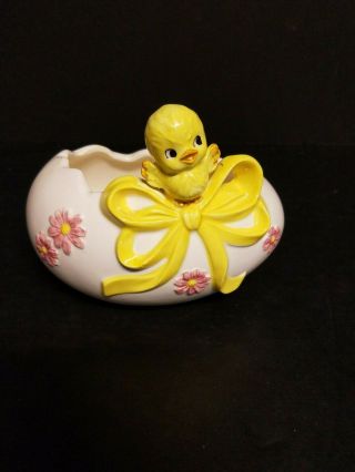 Vintage Lefton Japan Pottery Ceramic Easter Egg With Bird S2