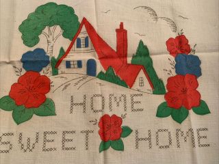 Vintage Vogart Tinted Embroidered Pillow Cover 41 - B Home Sweet Home