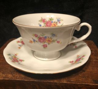 Vintage Favolina Rose Pattern Tea Cup & Saucer In Made In Poland