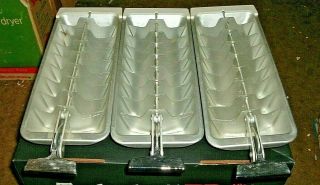 3 Vintage Aluminum Ice Cube Trays 18 Cubes Each With " T " Pull Handle