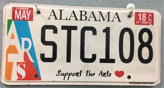 Alabama License Plate Support The Arts Tag