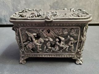 19th Century Silver Plate Jewelry Casket Box High Relief Repousse