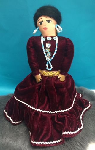 Vintage 11.  5 Native American Navajo Indian Handmade Woman Doll - Beaded Jewelry