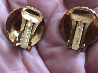 Vintage Christian Dior gold tone metal shell style Clip earrings 3