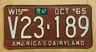 1965 1967 Wisconsin Passenger License Plate " V23 189 " Wi America 
