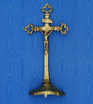 Antique French Bronze Standing Altar Cross Crucifix Languedoc Xviii 18th Century