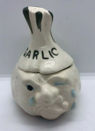Vintage Anthropomorphic Garlic Keeper - Figural Storage Jar Crying Face 2