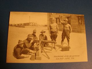 Wwi Era U.  S Military Machine Gun In Action Scene Camp Lee,  Va Vtg 1910 