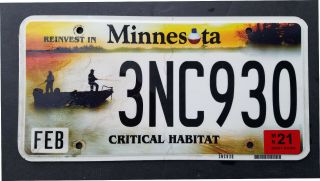 Minnesota License Plate Critical Habitat Fishing Reinvest No tabs 3NC930 Alum 2