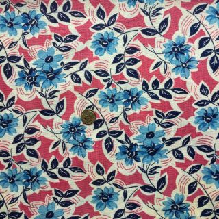 Vintage Feed Quarter Sack Blue Flowers On Pink & White Background 20 ".  5 X 18 "
