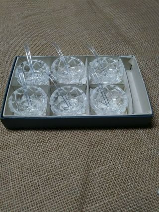 Vintage Set Of 6 Crystal Open Salt Cellars With Spoons And Box Japan