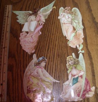 4 Gorgeous Angels Antique Raphael Tuck Die Cut Scrap Victorian Large