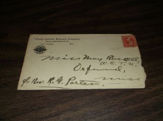 1902 Illinois Central Company Envelope Central Holly Springs Hotel Mississippi