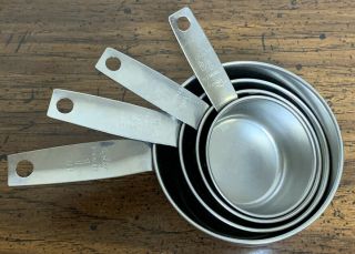 Set Of 4 Vintage Foley Stainless Steel Measuring Cups 1/4,  1/3,  1/2,  And 1 Cup