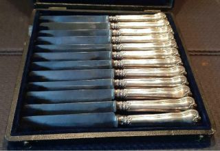 Vintage Antique Set Of 12 French Silver Handled Cutlery Knives Paris Made