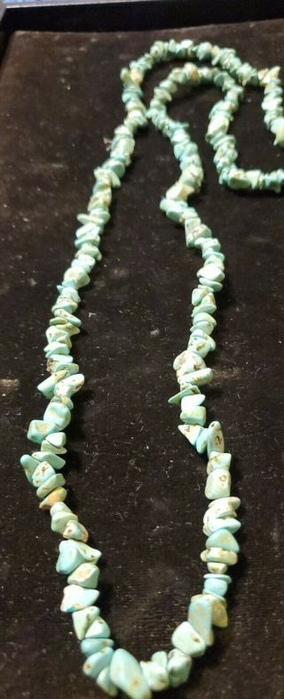 Vintage Natural Sleeping Beauty Turquoise Chips Nuggets Beads Necklace 30 " Long