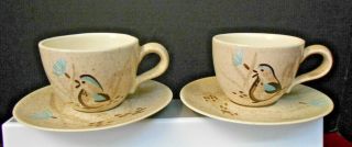 Vintage Mid Century Modern Red Wing " Bob White " Cup & Saucer Set Of 2 Pre - Owned