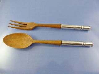 Cannon Hollow Handle Sterling & Wood Salad Servers By Unbranded French