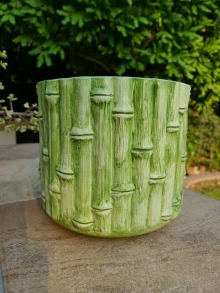 Vicki Carroll Bamboo Design Ceramic Hand Painted Flower Pot Planter Vintage 1980