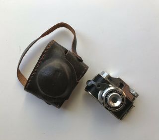 Crystar Mini Vintage Spy Camera Made In Japan With Brown Leather Case Miniature