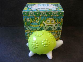 Mod Lime Green Turtle Candle Holder Vtg 1972 Avon Milk Glass Garden Spice Nos