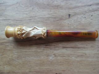 Antique Carved Meerschaum Smoking Pipe Amber