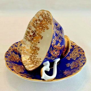 ROYAL ALBERT Bone China TEA CUP & SAUCER SET Empress Series COBALT BLUE & GOLD 3