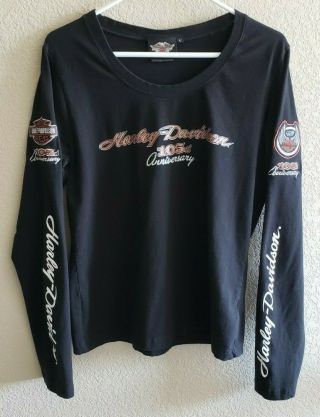 Harley - Davidson 105th Anniversary Black Long Sleeve Shirt Women 
