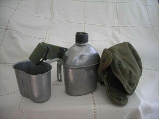 Vintage Ww2 Us Army Canteen 1953 Cup 1956 Cover & Belt
