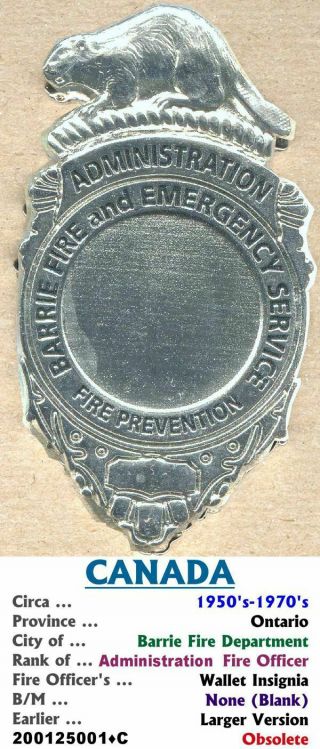 Vintage Wallet Badge • Canada - On • Barrie Fire Dep 