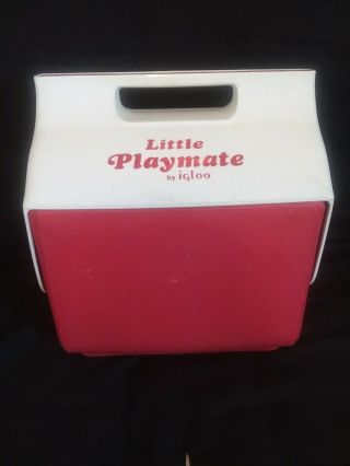 Vtg Little Playmate Cooler Lunchbox By Igloo Red & White Push Button 6 Pack Usa