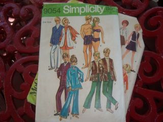 Vtg Simplicity Pattern 9054 Barbie Ken Doll Wardrobe Bikini Mod Fringe Vest Ucff