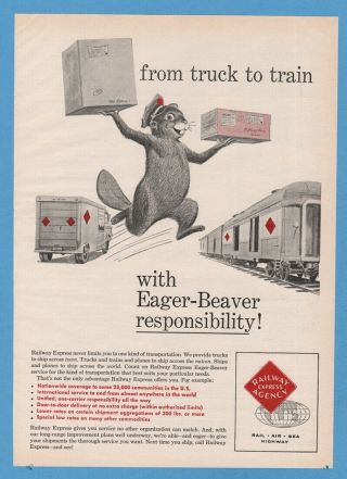 1960 Railway Express Agency Eager Beaver Hat Truck Train Vintage Print Ad