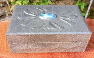 Antique Arts And Crafts Pewter Box With Blue Ruskin Stone Circa 1910