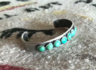 Antique,  Petite,  Ingot,  Green Cabochon Turquoise Row - Cuff,  6 " Size Only.