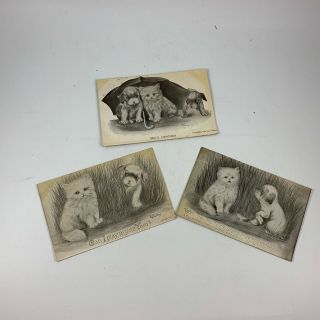Set Of 3 Antique/vintage Early 1900’s Vincent Colby Cat & Dog Postcards