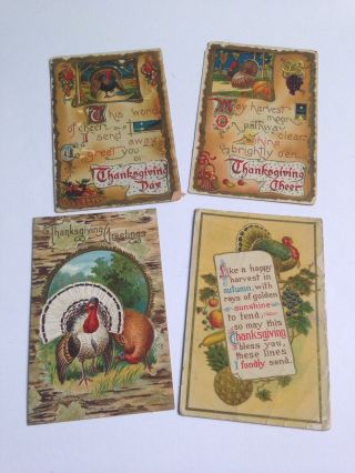 Set Of 4 Vintage/antique Thanksgiving Postcards From 1913 - 1916