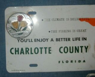 VINTAGE Metal CHARLOTTE COUNTY FLORIDA VANITY LICENSE PLATE THE FISHING IS GREAT 3