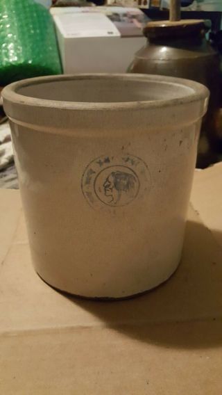 Antique Stoneware Crock Louisville Pottery,  Indian Head Crock.  1 Gal.
