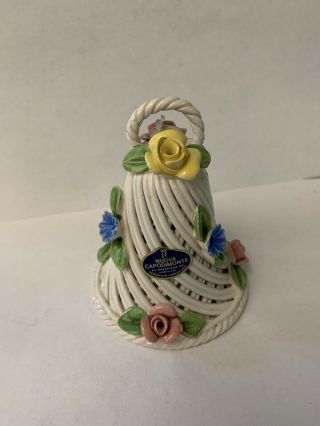 Vintage Nuova Capodimonte Porcelain Bell With Flowers Savastano Made In Italy