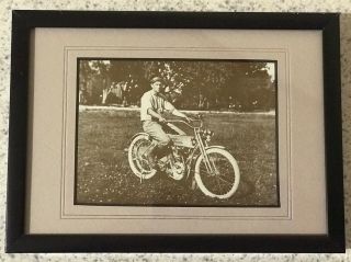Early Photo Man On Motorcycle Harley Davidson Vintage Postcard Framed