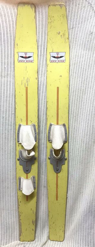 Vintage Sea King Wood Water Skis W/bindings Adult 67” Flat Tip White Bear Rare