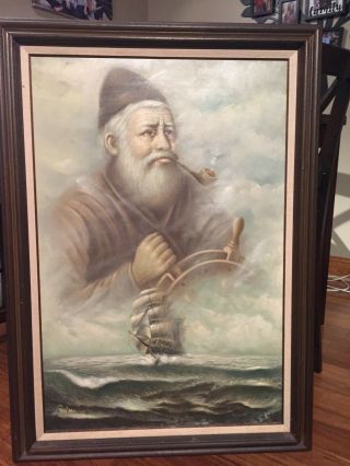 Vintage Sea Captain Oil On Canvas Painting Signed Lower Left Framed