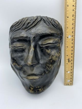 Vintage Solid Bronze Life / Death Mask of Man ' s Face Macabre Art Sculpture 2