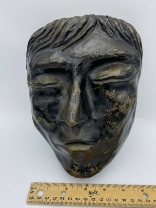 Vintage Solid Bronze Life / Death Mask of Man ' s Face Macabre Art Sculpture 3