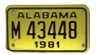 Alabama Motorcycle License Plate M - 43448 Vintage 1981 Harley Triumph Honda Yamah